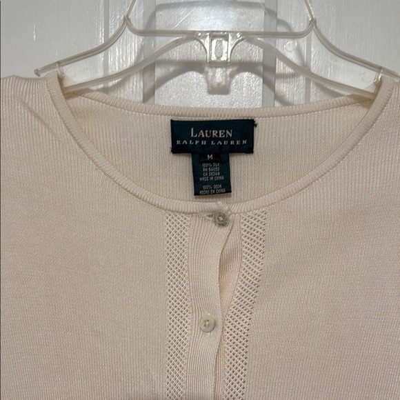 Ralph Lauren 100% Silk Ribbed Cardigan with Pointelle Details - Picture 3 of 5